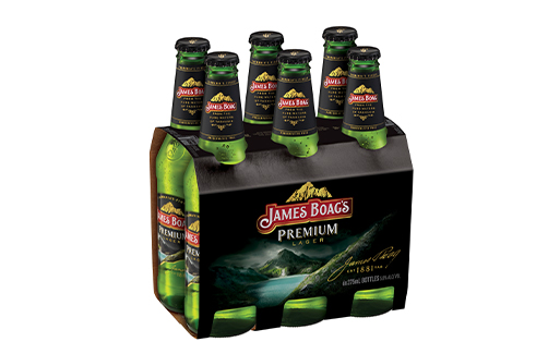 Six pack of James Boags Beer bottles